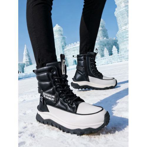 東北哈爾濱雪地靴女厚底冬季加厚保暖皮鞋防水防滑中筒防寒大棉靴