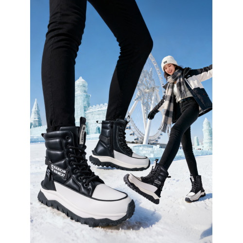 東北哈爾濱雪地靴女厚底冬季加厚保暖皮鞋防水防滑中筒防寒大棉靴