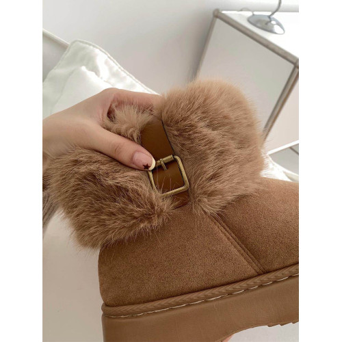 細細條 厚底雪地靴女冬季時尚高級感毛絨圈口保暖舒適東北棉鞋ins