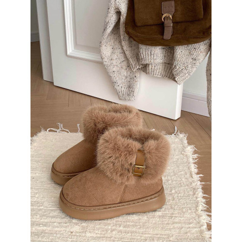 細細條 厚底雪地靴女冬季時尚高級感毛絨圈口保暖舒適東北棉鞋ins