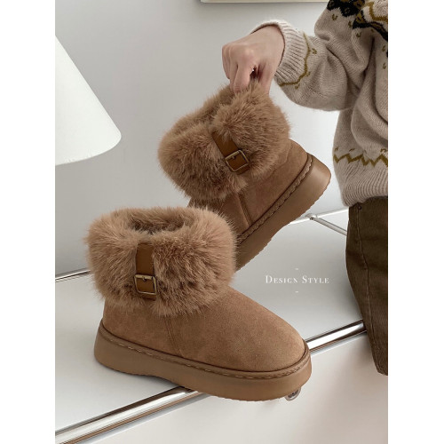 細細條 厚底雪地靴女冬季時尚高級感毛絨圈口保暖舒適東北棉鞋ins