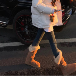 不過膝時尚百搭雪地靴女2026冬季新款厚底高筒棉靴加絨加厚中筒靴