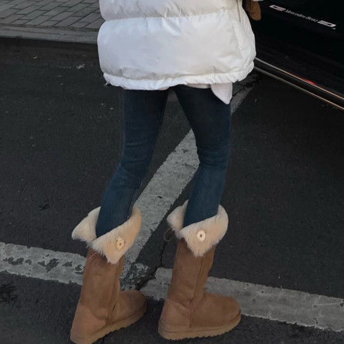 不過膝時尚百搭雪地靴女2026冬季新款厚底高筒棉靴加絨加厚中筒靴