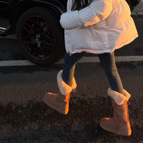 不過膝時尚百搭雪地靴女2026冬季新款厚底高筒棉靴加絨加厚中筒靴