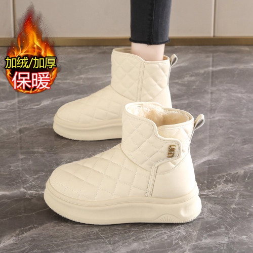皮毛一體雪地靴女2025新款冬季加絨保暖中筒麵包鞋防水防滑大棉鞋