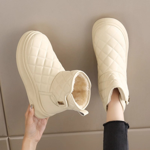 皮毛一體雪地靴女2025新款冬季加絨保暖中筒麵包鞋防水防滑大棉鞋