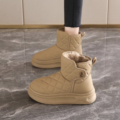 皮毛一體雪地靴女2025新款冬季加絨保暖中筒麵包鞋防水防滑大棉鞋