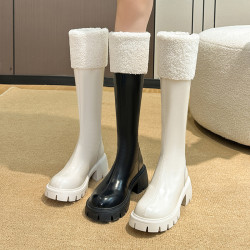 小個子靴子女顯高2025新款秋冬加絨高跟羊羔毛高筒靴內增高長筒靴