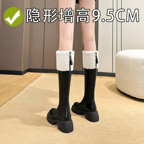 小個子靴子女顯高2025新款秋冬加絨高跟羊羔毛高筒靴內增高長筒靴 小個子靴子女顯高2025新款秋冬加絨高跟羊羔毛高筒靴內增高長筒靴