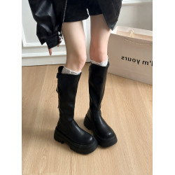 棕色小個子厚底長筒靴女2026年新款春秋顯瘦高筒騎士靴不過膝長靴