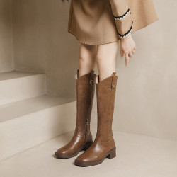 馬丁靴女春夏季新疆旅遊靴子復古美拉德棕色長筒靴顯瘦高筒騎士靴