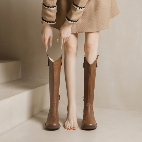 馬丁靴女春夏季新疆旅遊靴子復古美拉德棕色長筒靴顯瘦高筒騎士靴