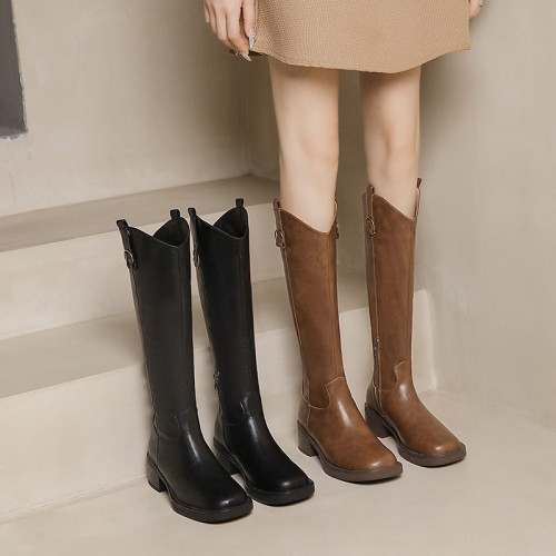 馬丁靴女春夏季新疆旅遊靴子復古美拉德棕色長筒靴顯瘦高筒騎士靴