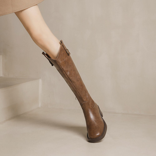 馬丁靴女春夏季新疆旅遊靴子復古美拉德棕色長筒靴顯瘦高筒騎士靴