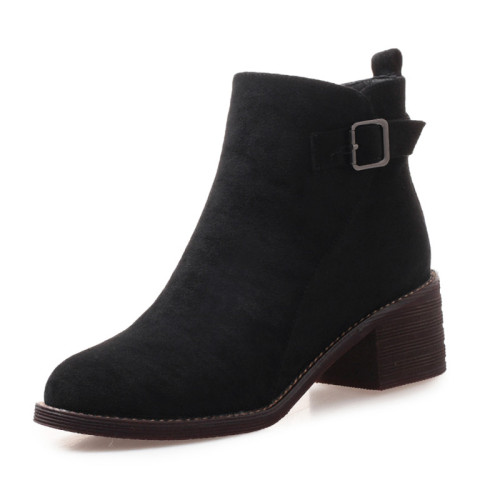 靴子女短靴2025秋冬新款高跟粗跟磨砂馬丁靴真皮瘦瘦靴子加絨棉鞋