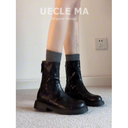 牛皮版~厚底短靴女2025新款復古馬丁靴子巨好看切爾西粗跟瘦瘦靴