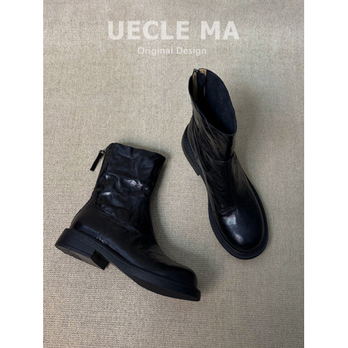 牛皮版~厚底短靴女2025新款復古馬丁靴子巨好看切爾西粗跟瘦瘦靴