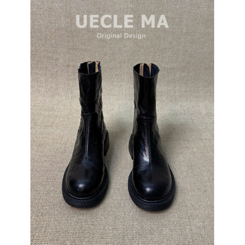 牛皮版~厚底短靴女2025新款復古馬丁靴子巨好看切爾西粗跟瘦瘦靴