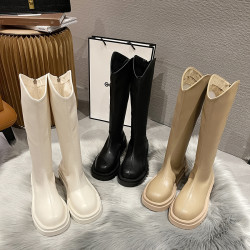 適合腿粗的靴子胖mm騎士靴女v口長靴厚底加大筒圍長筒靴大碼4143