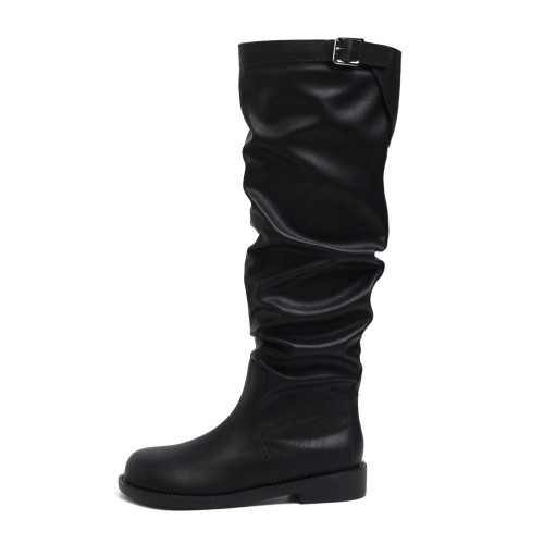 羊皮版~靴子女夏季長靴顯瘦不過膝低跟高筒騎士靴復古褶皺堆堆靴 羊皮版~靴子女夏季長靴顯瘦不過膝低跟高筒騎士靴復古褶皺堆堆靴