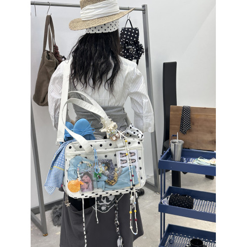 Mirenbu 波點製服痛包 斜背單肩兩用電腦包 黑白