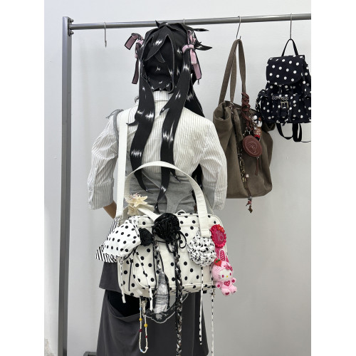 Mirenbu 波點製服痛包 斜背單肩兩用電腦包 黑白