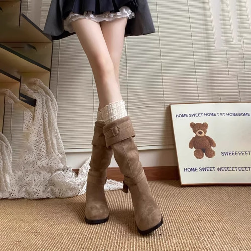 高跟粗跟長筒靴子女2026新款夏季不過膝顯瘦堆堆靴西部牛仔高筒靴