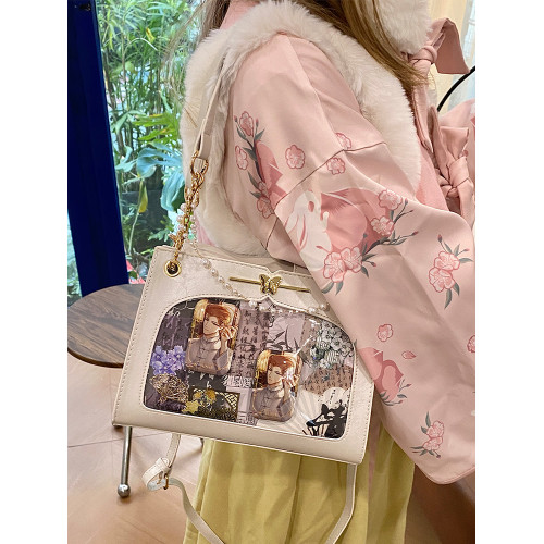 嗚咚小鋪原創日常透明斜背二次元徽章吧唧古風痛包女【春山蝶令】