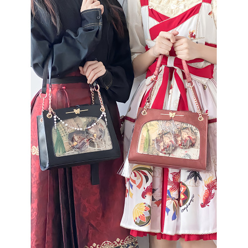 嗚咚小鋪原創日常透明斜背二次元徽章吧唧古風痛包女【春山蝶令】