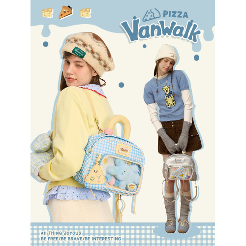 VANWALK披薩系列 原創少女出遊日常中小食量痛包雙肩娃包吧唧後後背包
