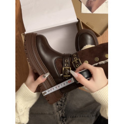 棕色復古英倫厚底加絨馬丁靴女款2026新款冬季保暖加厚雪地短靴子