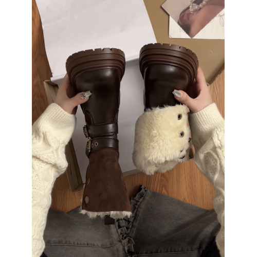 棕色復古英倫厚底加絨馬丁靴女款2026新款冬季保暖加厚雪地短靴子