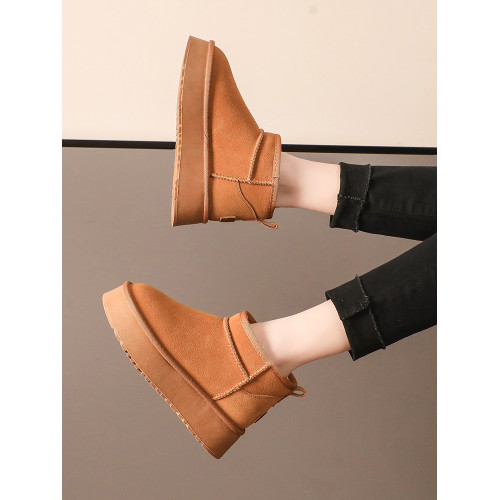 厚底雪地靴女冬2026新款明星同款加絨厚防水松糕短筒內增高棉鞋子