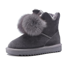 2025新款毛球真牛皮雪地靴女皮毛一體防滑女鞋冬季短筒靴加絨棉鞋