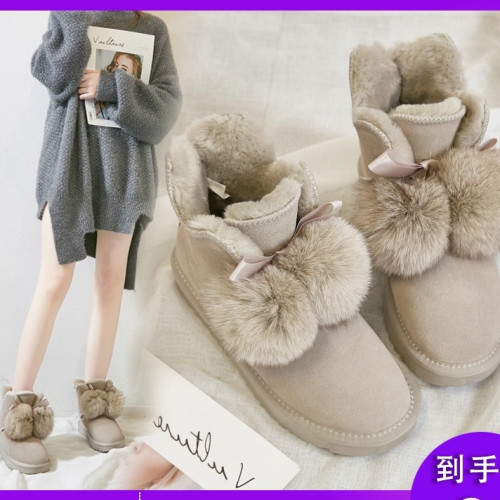 2025新款毛球真牛皮雪地靴女皮毛一體防滑女鞋冬季短筒靴加絨棉鞋