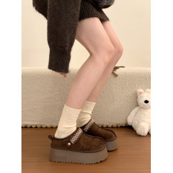 厚底增高一腳蹬棉拖鞋女冬外穿2026新款加絨低幫雪地靴包頭半拖鞋