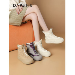 達芙妮厚底雪地靴白色女鞋2026新款冬季加絨防水防滑東北棉鞋冬天