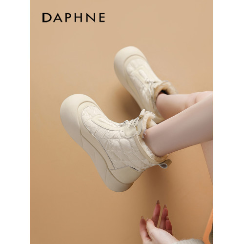 達芙妮厚底雪地靴白色女鞋2026新款冬季加絨防水防滑東北棉鞋冬天