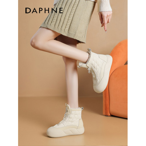 達芙妮厚底雪地靴白色女鞋2026新款冬季加絨防水防滑東北棉鞋冬天