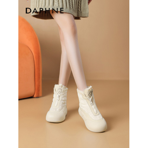 達芙妮厚底雪地靴白色女鞋2026新款冬季加絨防水防滑東北棉鞋冬天