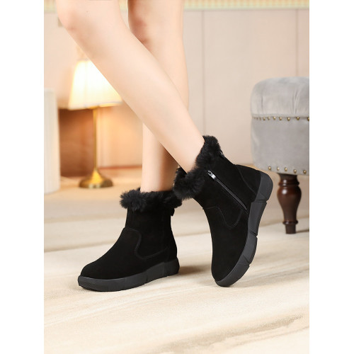 加厚羊毛雪地靴女冬季真皮加絨大碼短靴女皮毛一體防滑東北大棉鞋