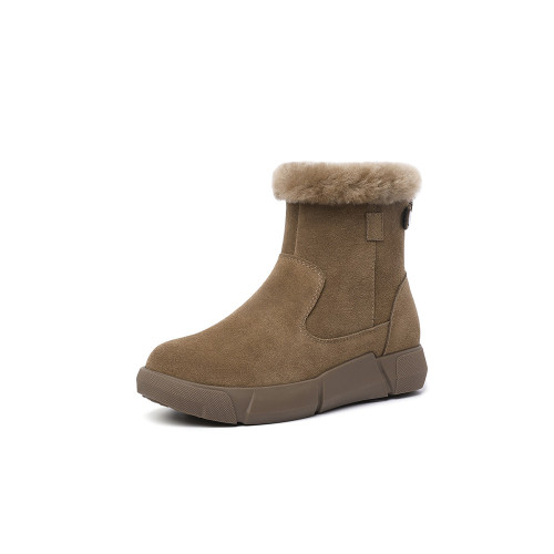 加厚羊毛雪地靴女冬季真皮加絨大碼短靴女皮毛一體防滑東北大棉鞋