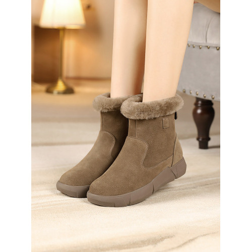 加厚羊毛雪地靴女冬季真皮加絨大碼短靴女皮毛一體防滑東北大棉鞋