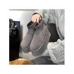 冬季新款迷你迪普靴女軟皮厚底增高雪地靴雪地鞋加厚保暖棉鞋短靴