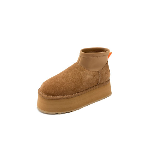 冬季新款迷你迪普靴女軟皮厚底增高雪地靴雪地鞋加厚保暖棉鞋短靴