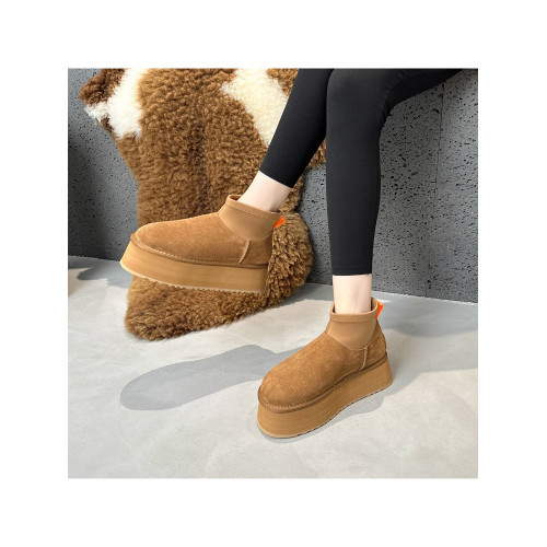 冬季新款迷你迪普靴女軟皮厚底增高雪地靴雪地鞋加厚保暖棉鞋短靴