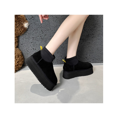 冬季新款迷你迪普靴女軟皮厚底增高雪地靴雪地鞋加厚保暖棉鞋短靴