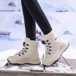 旋轉釦厚底雪地靴女冬季2025新款戶外皮毛一體加絨保暖東北大棉鞋