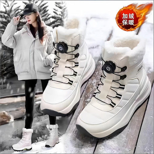 旋轉釦厚底雪地靴女冬季2025新款戶外皮毛一體加絨保暖東北大棉鞋