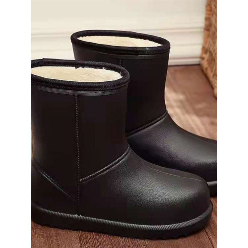 冬季保暖戶外防水雪地靴女男短靴子防滑平底中筒加厚加絨棉鞋棉。